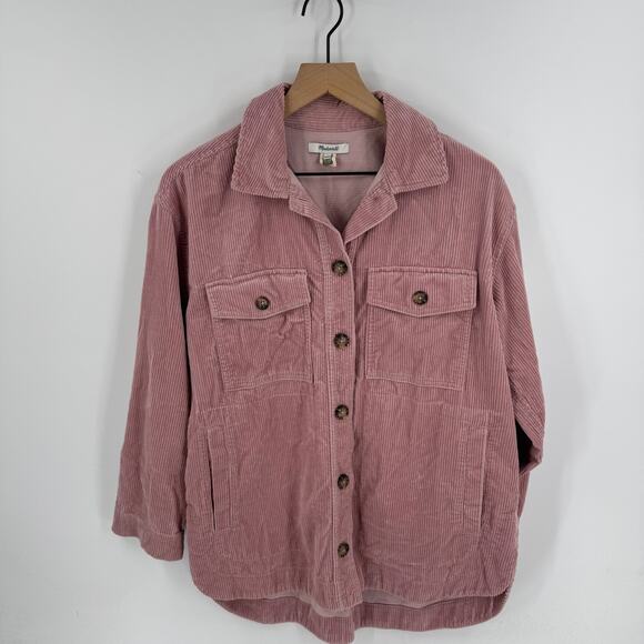 Madewell Pink Corduroy Button Front Shacket Utility Pockets Women’s Small - Picture 7 of 7